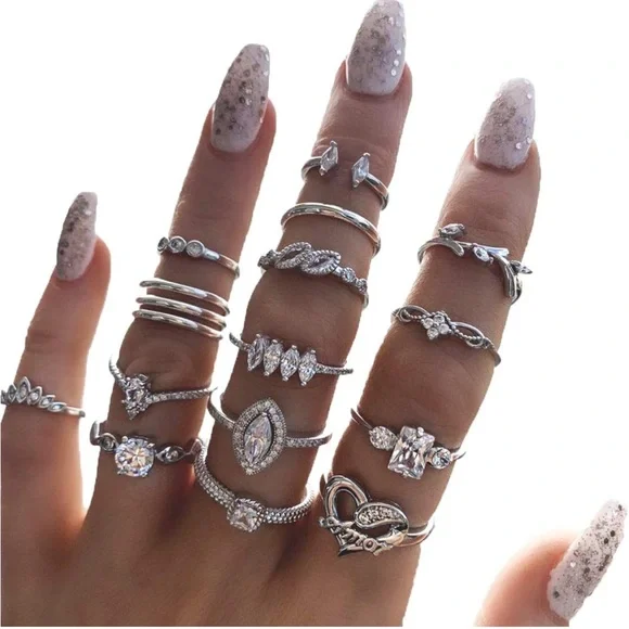 15PCS - Silver Rings Set - Picture 2 of 7